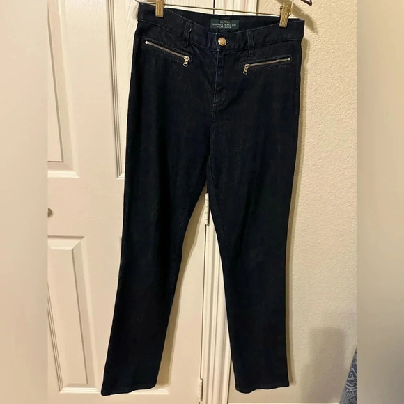 EUC LRL Ralph Lauren Jeans with gold zippered pockets and gold button- size 4 - Picture 1 of 4